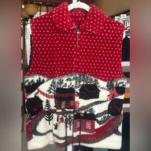 Denali Winter Village Fleece Vest Cabin Scenic Print Ski Lodge Cozy M